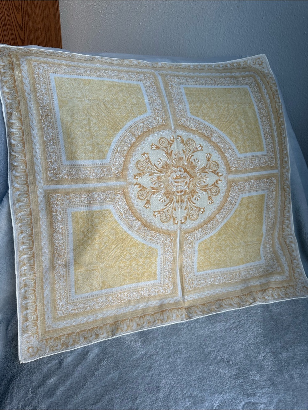 Vintage Christian Dior Yellow Linen Cotton Handkerchief Scarf 20x20